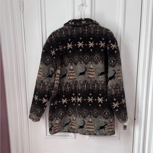 Vintage 90’s LL Bean Nordic Reindeer Button Front Fleece Jacket Size Small - Picture 6 of 15